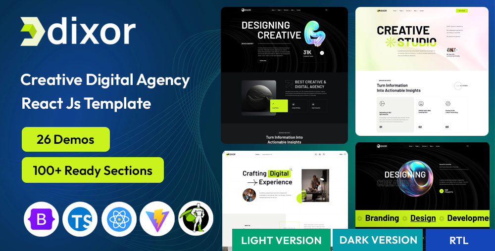 Dixor - Creative Digital Agency React JS Template (React 19)
